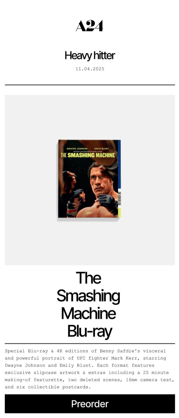 Smashing Machine Blu-ray - A24 email component (single column layout)