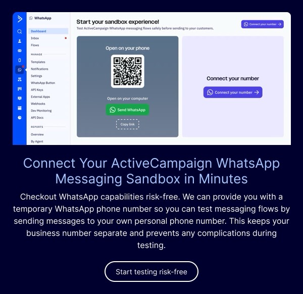 Connect Your ActiveCampaign WhatsApp Sandbox - ActiveCampaign email component (single column layout)