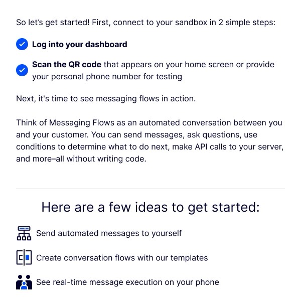 Getting Started Steps - ActiveCampaign email component (single column layout)