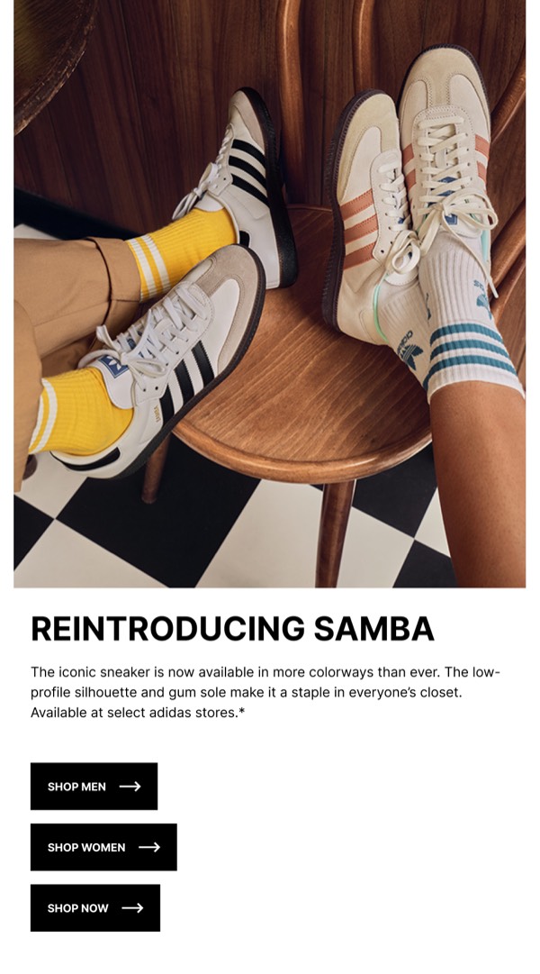 Introducing Samba Sneakers - Adidas email component (single column layout)