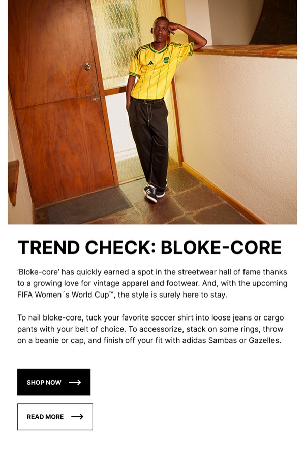 Trend Check: Bloke-Core - Adidas email component (single column layout)