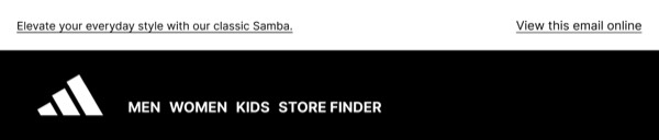 Email Header with Menu - Adidas email component (single column layout)