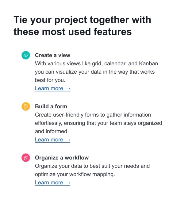 Project Features Overview - Airtable email component (single column layout)