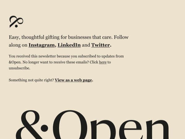 Newsletter Subscription Info - And Open email component (single column layout)