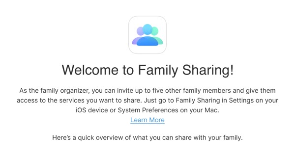 Welcome to Family Sharing - Apple email component (single column layout)