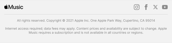 Legal and Contact Information - Apple Music email component (footer layout)