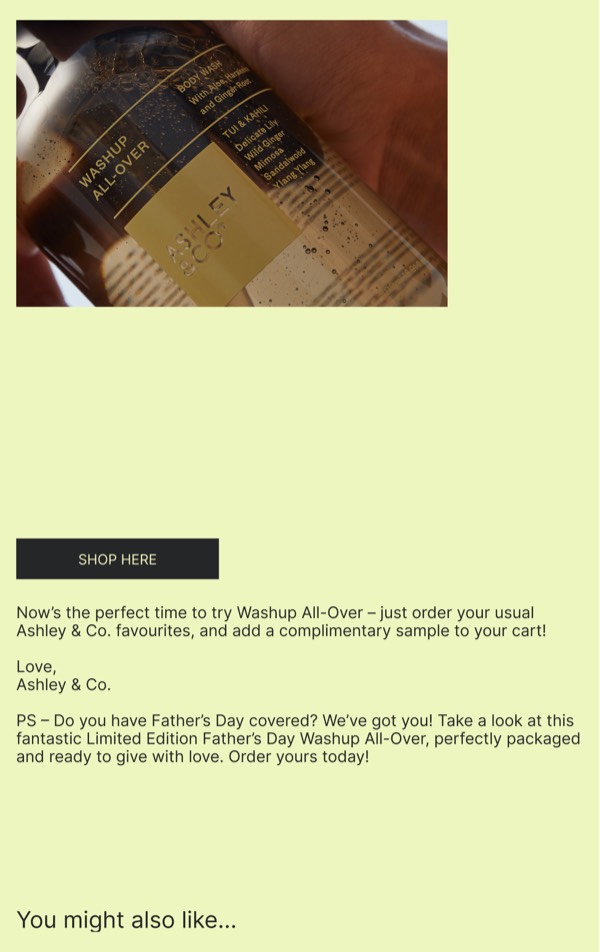 Promote Your Favorite Products - Ashley & Co email component (single column layout)