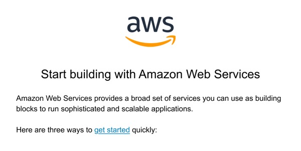 Start building with AWS - AWS email component (single column layout)