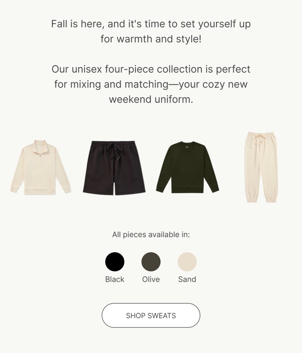 Fall Collection Offer - Boody email component (single column layout)