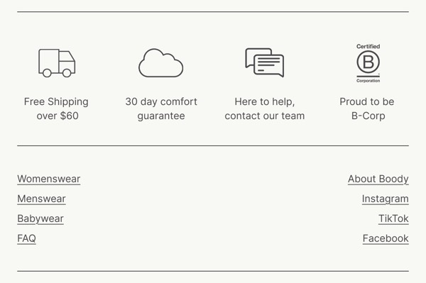 Ecommerce Info Section - Boody email component (single column layout)