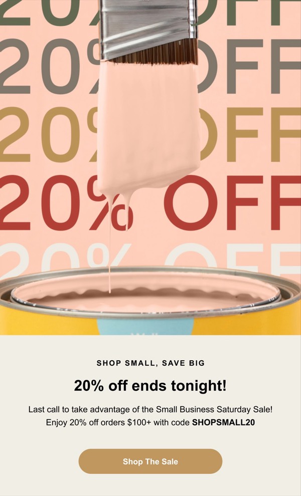 20% Off Sale Announcement - Clare email component (single column layout)