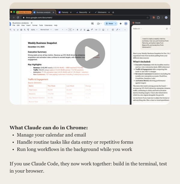 Weekly Business Overview - Claude email component (single column layout)