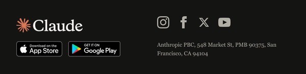 App Download and Social Links - Claude email component (footer layout)