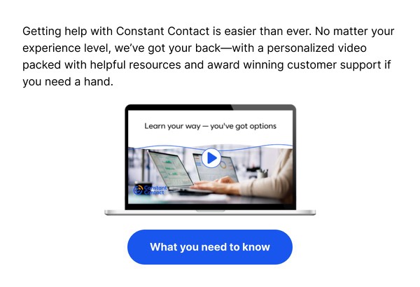 Email Support Overview - Constant Contact email component (single column layout)