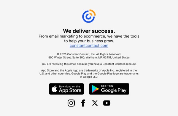 Email Footer Section - Constant Contact email component (single column layout)