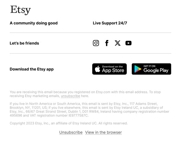 Etsy Email Footer - Etsy email component (single column layout)