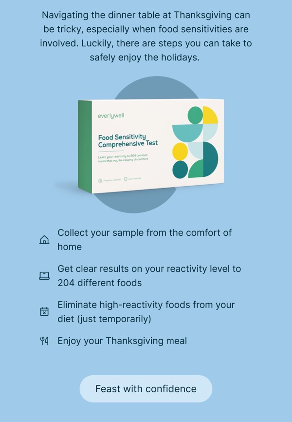 Food Sensitivity Test Overview - Everlywell email component (single column layout)