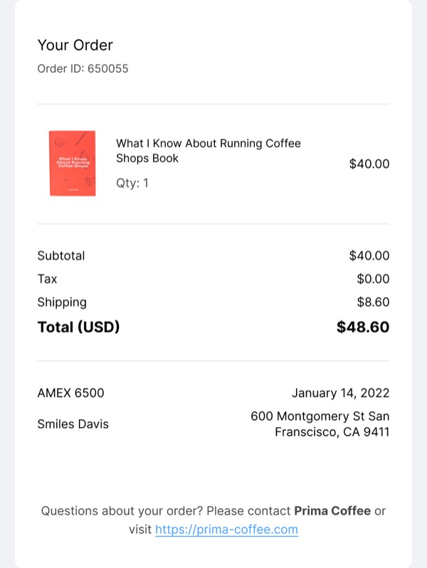 Order Details Summary - Fast email component (single column layout)
