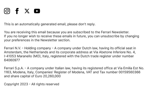 Email Footer Section - Ferrari email component (single column layout)