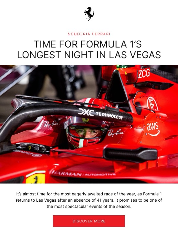 Formula 1 Las Vegas Night - Ferrari email component (single column layout)