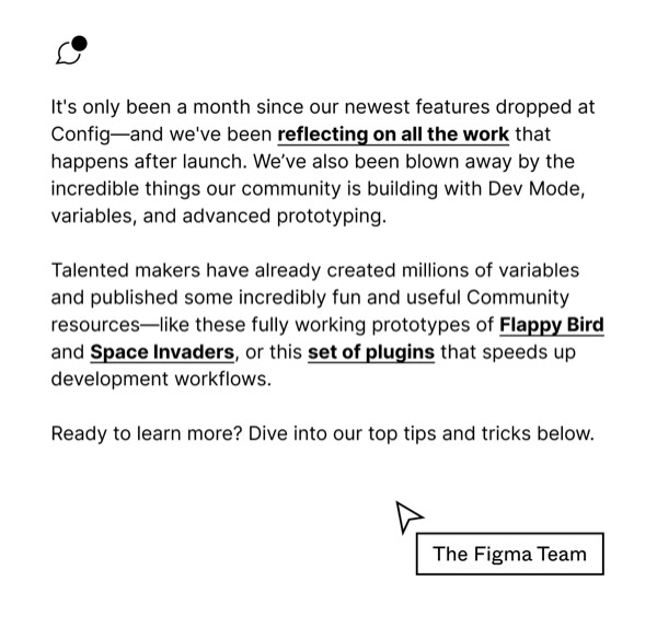 Recent Features Announcement - Figma email component (single column layout)