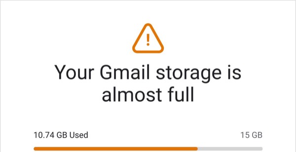 Gmail Storage Almost Full - Gmail email component (single column layout)