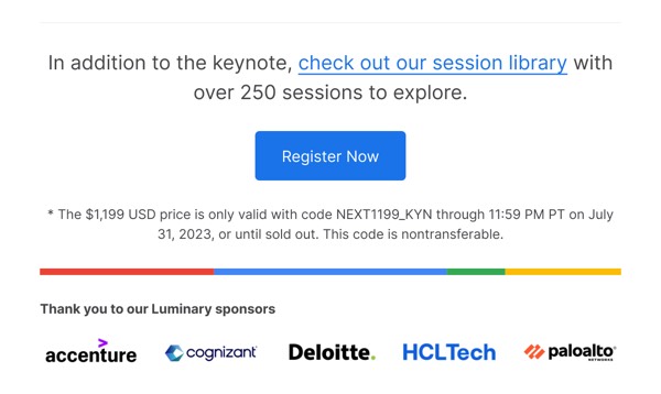 Session Registration Email - Google Cloud email component (single column layout)