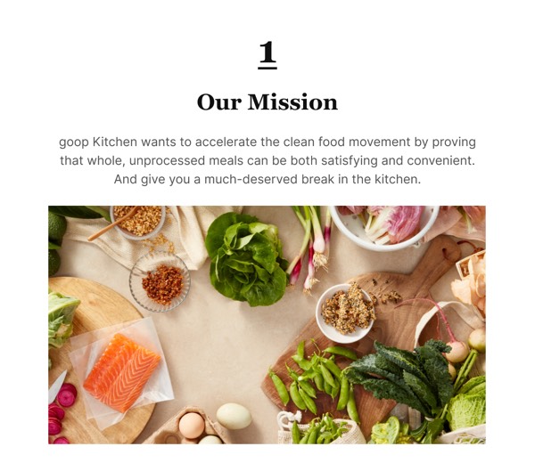 Our Mission - Goop email component (single column layout)
