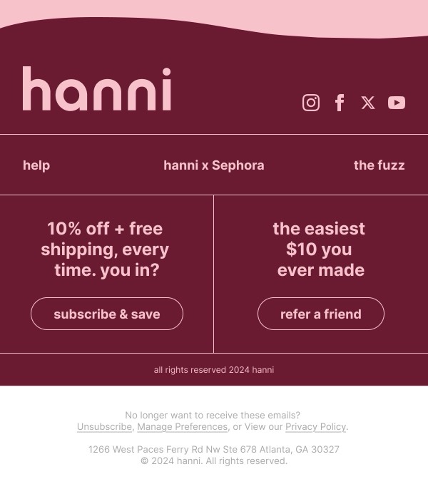 Promotional Email Section - Hanni email component (single column layout)