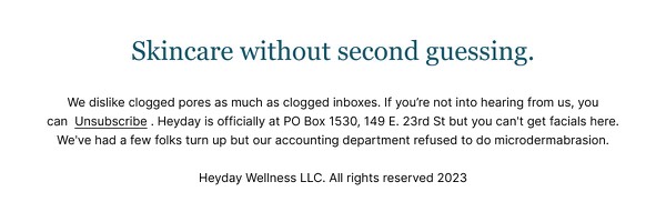 Casual Footer with Unsubscribe - Heyday email component (single column layout)