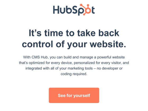 Website Control Promotion - HubSpot email component (single column layout)