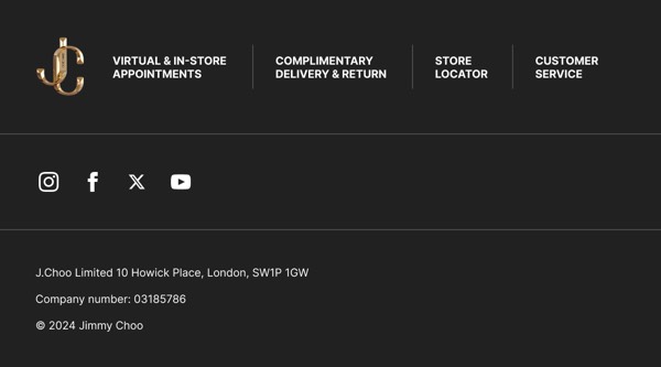 Contact and Social Links - Jimmy Choo email component (footer layout)