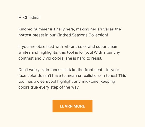 New Product Launch Email - Kindred email component (single column layout)