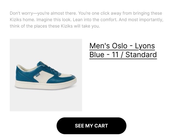 Product Promotion Email - Kizik email component (single column layout)