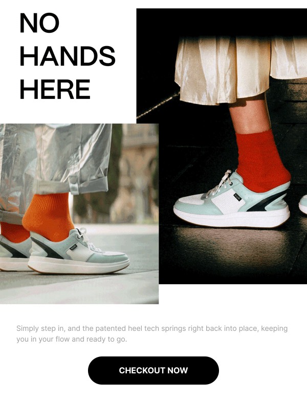 Hands-Free Shoe Promotion - Kizik email component (single column layout)