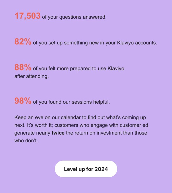 Engagement Statistics - Klaviyo email component (single column layout)