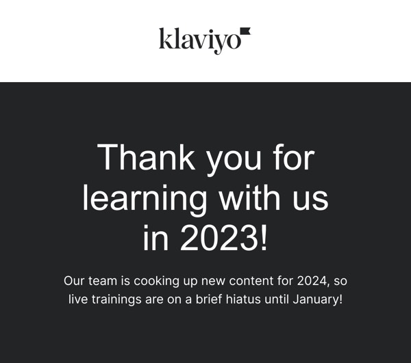 Thank You Message - Klaviyo email component (single column layout)