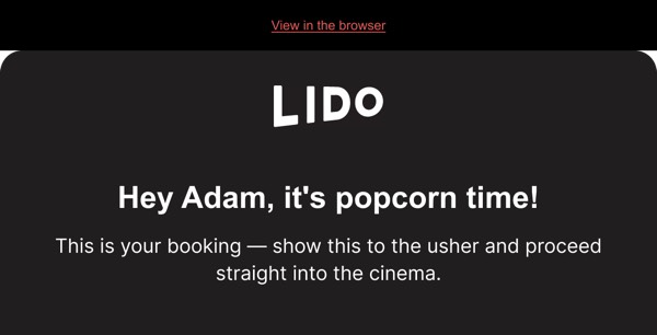 Booking Confirmation - Lido email component (single column layout)