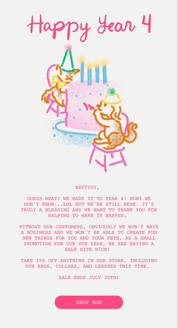 Happy Year 4 Email - Little Beast email component (single column layout)