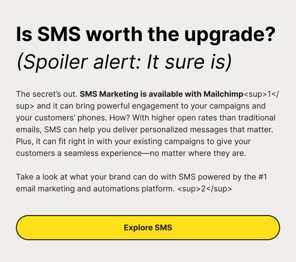 SMS Worth the Upgrade - Mailchimp email component (single column layout)
