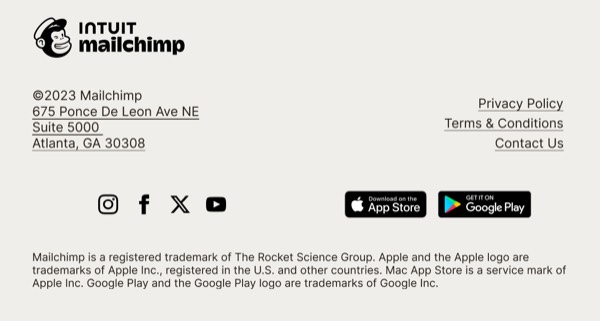 Footer Section with Legal Info - Mailchimp email component (single column layout)