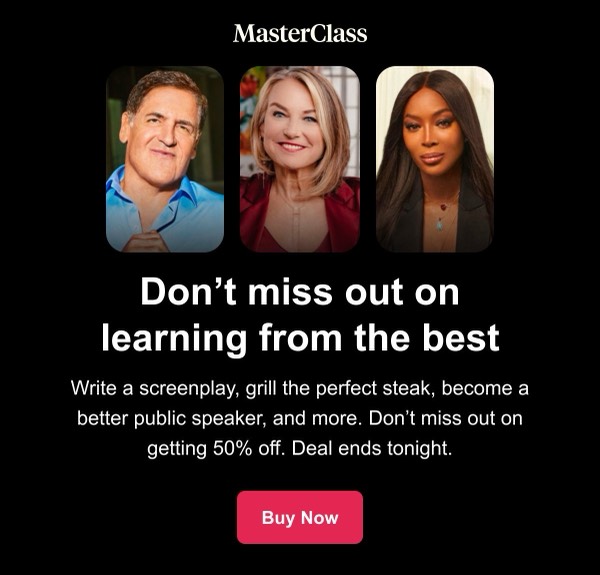Learning from the Best - MasterClass email component (single column layout)