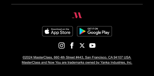 App Download Section - MasterClass email component (footer layout)