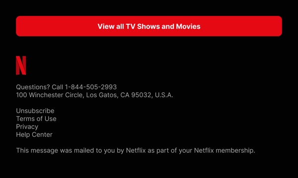 Email Footer Information - Netflix email component (single column layout)