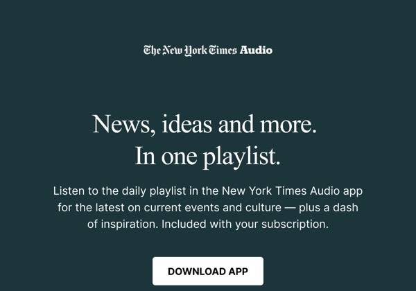 Audio Playlist Offer - The New York Times email component (single column layout)