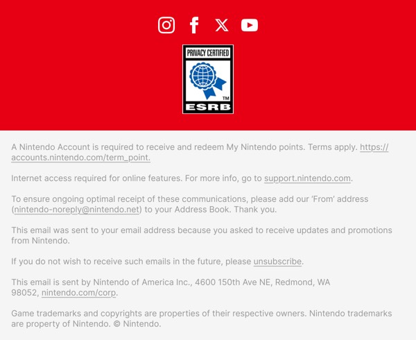 Nintendo Email Footer - Nintendo email component (footer layout)