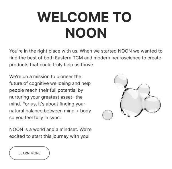 Welcome to Noon - Noon email component (single column layout)