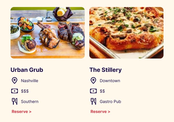 Dining Options Showcase - OpenTable email component (two column layout)