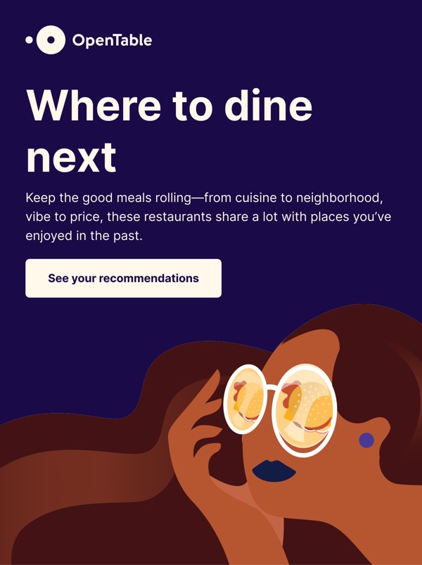 Where to Dine Next - OpenTable email component (single column layout)