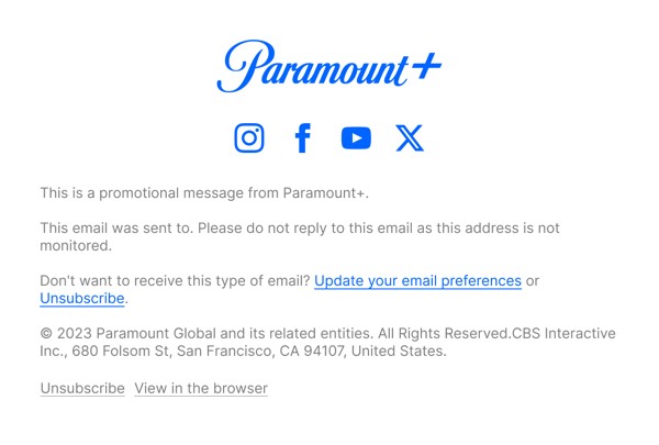 Email Footer Information - Paramount email component (footer layout)